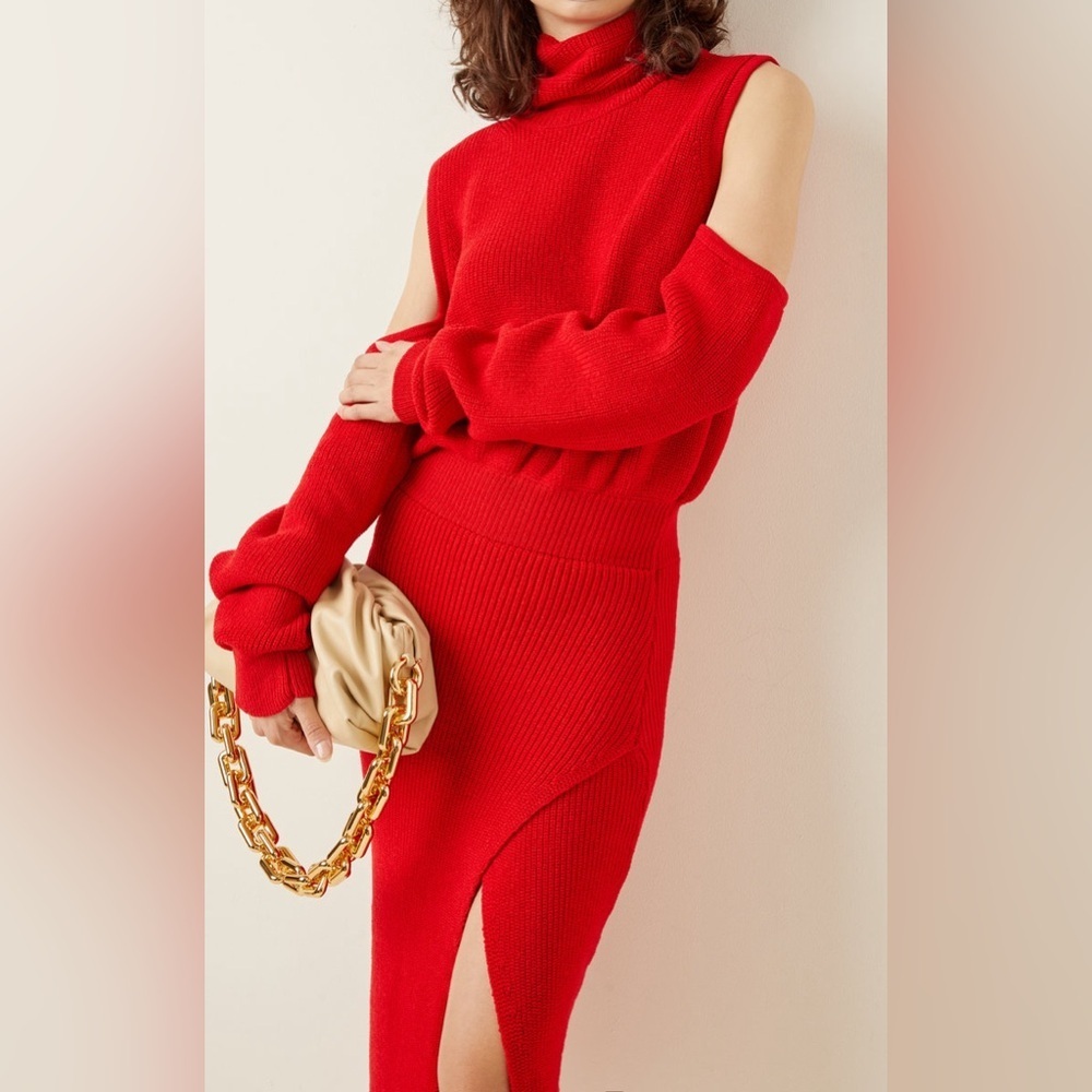 Brandon Maxwell Cutout Knit Wool-Blend Midi Dress Size M - Picture 9 of 13